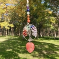 Pink heart crystal tree of life pendant with chakra stones for wall or car decor - Watermelon Red (Synthetic)