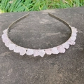 Handmade rose quartz crystal bridal crown headband on rustic stone background - Rose Quartz