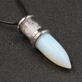 Bullet-shaped opal pendant necklace featuring a transparent glass top and black cord - Opal (Synthetic)