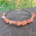 Handmade gold crown headband featuring natural raw orange quartz stones on metal band - Red Agate