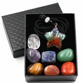 Chakra-Steine-Set mit 7 polierten Kristallen und Orgon-Sternanhänger in schwarzer Box - Stern-Anhänger-Set (Boxed)