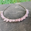 Handmade crown headband with raw pink quartz stones on a slim silver metal frame - Strawberry Quartz