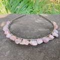 Handmade crown headband with raw pink crystals and silver wire on a natural stone base - Pink Tourmaline