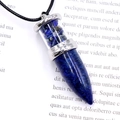 Lapis lazuli bullet pendant necklace with blue crushed stones and black cord - Lapis Lazuli