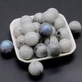 20mm natural labradorite stone spheres with blue light effect in a white ceramic dish - Labradorite