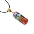 Chakra resin pendant necklace with natural colorful stones and copper wire spiral - Large