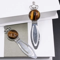Retro silver alloy crown bookmarks with natural tiger eye stone inlay for books - Tiger's Eye