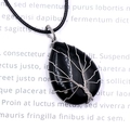 Handcrafted tree of life wire-wrapped black obsidian water drop pendant necklace - Obsidian