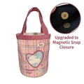 Rosa karierte Beuteltasche mit Hasen-Motiv und verbessertem Magnetverschluss-Design - Rosa Gitter Herz Hase / Verstärkter Boden