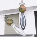 Vintage silver crown bookmark featuring a natural green and red gemstone inlay - Unakite