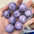 Polished 30mm natural purple lepidolite crystal spheres with marble texture - Phosphosiderite