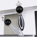 Set of two vintage silver alloy crown bookmarks with black cabochon gemstones - Black Agate