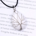 Pendentif arbre de vie en fil d'argent avec pierre de cristal blanc en forme de goutte - Jade Blanc
