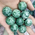 Polished natural green spotted stone sphere 25mm for DIY crafts and decor - Qinghai Jade