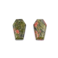 Set of two polished Unakite natural stone coffin figurines with unique green and orange spots - Unakite