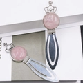 Silver crown bookmark set with round pink crystal gems and ornate cross details - Rose Quartz