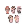 Polished pink rhodalite crystal stones in a unique coffin shape for spooky decor - Rhodonite