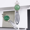 Vintage silver crown bookmark with green crystal gemstone and ornate cross detail - Green Aventurine