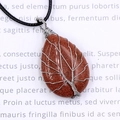 Pendentif Arbre de Vie en pierre goldstone avec fil argenté et cordon noir - Pierre de Sable d'Or (Synthétique)
