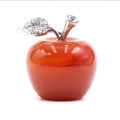 Polished red quartz apple figurine with silver leaf and sparkling crystal accents - Red Agate