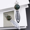 Vintage silver crown bookmark with green natural gemstone inlay for stationery set - India Agate