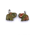 Unakite elephant pendant with natural green and red stone textures on white background - Unakite