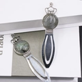 Vintage silver crown bookmark set with round natural labradorite stones and engravings - Labradorite