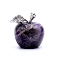 Mela decorativa in pietra naturale viola con foglie d'argento e strass scintillanti - Ametista