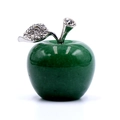 Mela decorativa in giada verde naturale con foglia d'argento e strass luminosi - Avventurina Verde