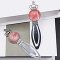 Vintage silver crown bookmark with pink marble crystal stone inlay on white books - Watermelon Red (Synthetic)