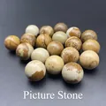 Polished 20mm round picture jasper stone beads in natural beige and brown marble texture - Jasper