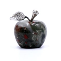 Bloodstone apple figurine with silver leaf and sparkling rhinestones Christmas gift - Dragon Blood Stone