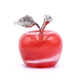 Decorative red glass apple ornament with silver leaves and sparkling crystal accents - Watermelon Red (Synthetic)