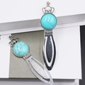 Vintage crown bookmark with turquoise gemstone inlay on silver hollow metal stem - Synthetic Blue Turquoise