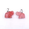 Set of two rose quartz elephant pendants with silver metal clasps on white background - Synthetic Watermelon Red