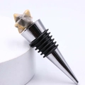 Star shaped natural stone wine stopper with polished zinc alloy and rubber seal - Crazy Agate