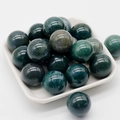 Polished natural green agate stone balls in a white tray, 20mm round gemstone beads - Moss Agate