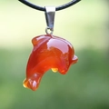 Natural red agate dolphin pendant necklace with black woven cord and silver bail - Dolphin