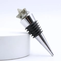 Zinc alloy wine stopper featuring a natural stone Merkaba star in a polished silver finish - Labradorite