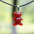 Red natural agate gummy bear pendant with black cord necklace and silver clasp - Violent Bear Pink