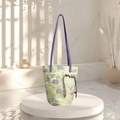 Secchiello in jacquard floreale verde chiaro e viola con elegante nodo cinese decorativo - Borsa Secchiello Fiori Splendidi