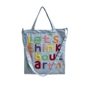 Borsa tote in tela celeste con ricamo 3D colorato e tracolla regolabile per donna - Blu Chiaro Ricamo Lettere Tracolla