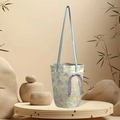Borsa a secchiello jacquard con fiori e farfalle e chiusura a coulisse crema e viola - Borsa Secchiello Farfalle nell'Acqua