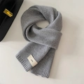 Thick light gray knitted scarf for winter featuring minimalist emo woven label - 20x156cm / Gray