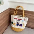 Bolsa de lona para el almuerzo estilo japonés con bordado de animales en beige - Patchwork Amarillo Jengibre