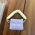 Mini puffer earphone pouch in purple nylon with yellow handles and embroidered text - Suitable for earphone boxes within 7*6*2.5cm / Purple Yellow Handheld Bag