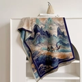 Bohemian cashmere-like thick warm scarf with desert camel scenery and fringe tassels - Landscape Print Tassel Shawl (YH-190) / 180*65cm / Blue