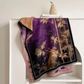 Retro bamboo leaf jacquard shawl wrap in purple and gold with tassel fringe details - 180*65cm / Black Purple