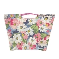 Floral canvas tote bag with pink daisy print and sturdy woven rope handles - L / Oil Painting Floral