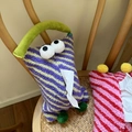 Schattige monster pluche auto tissue box in paars en gele strepen met handvat - Grote Ogen Paars Gele Strepen